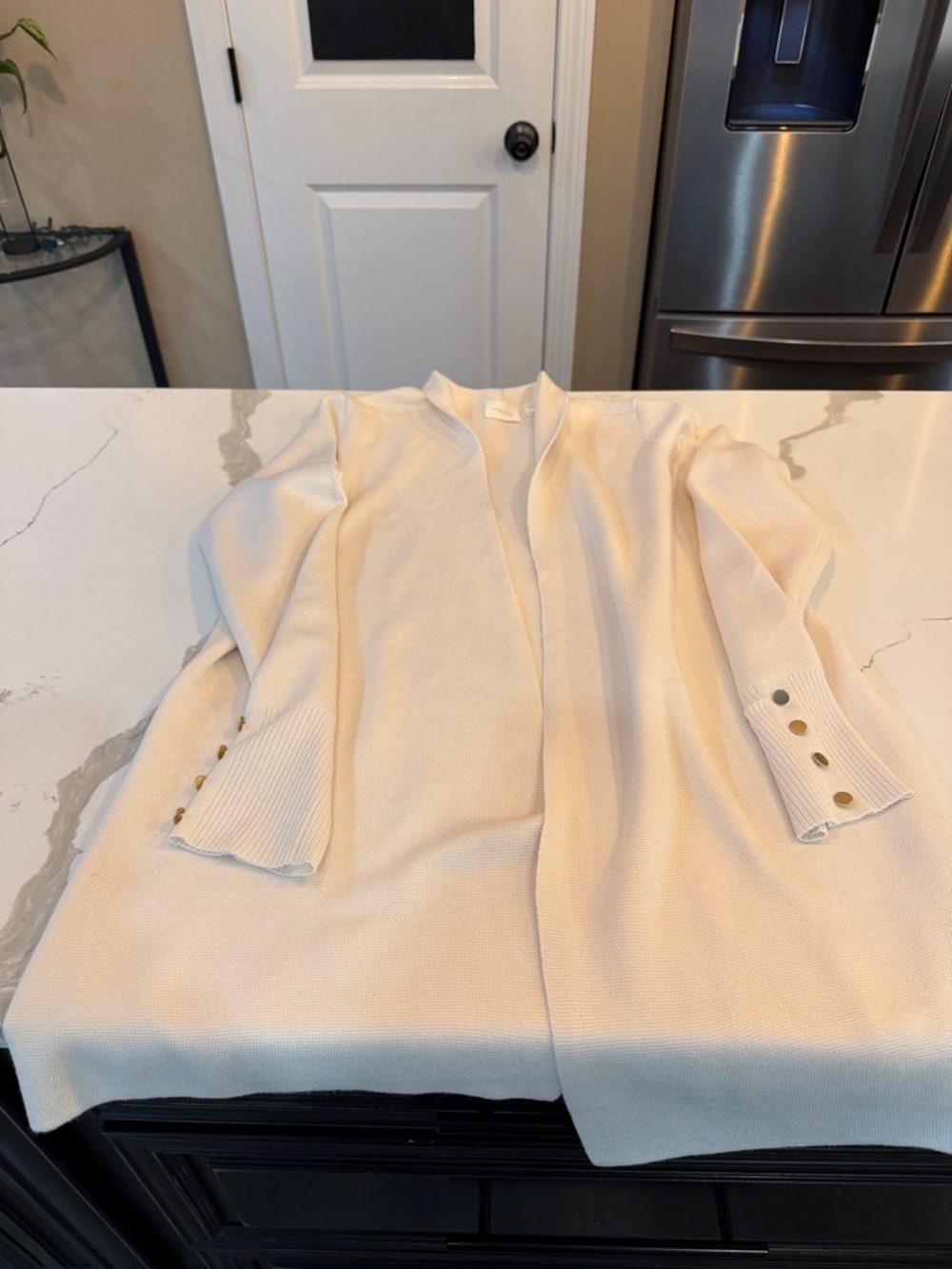 Cyrus Cream Open Front Cardigan with Gold Buttons